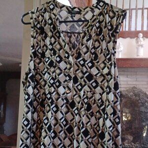 Cocomo Women's Sleeveless Top 2X Black Tan & White